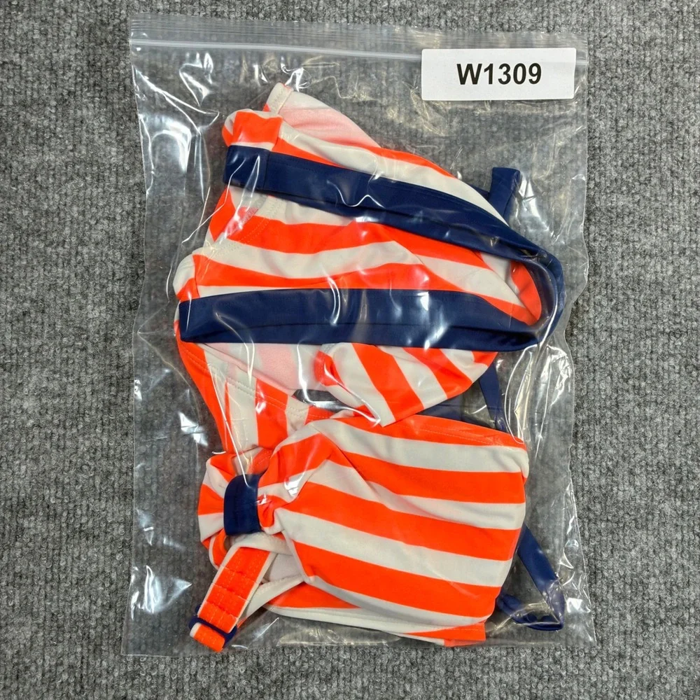 Old‎ Navy Bikini Set Womens S Top/L Bottom Orange White Striped Halter Swim Suit